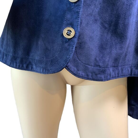 Danier Blue 5-Button V-Neck Long Sleeve Genuine Leather Blazer Jacket VTG Med - Picture 4 of 14